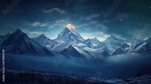 Himalayan mountains at night over a large snowy expanse © Andrus Ciprian