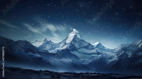 Himalayan mountains at night over a large snowy expanse © Andrus Ciprian
