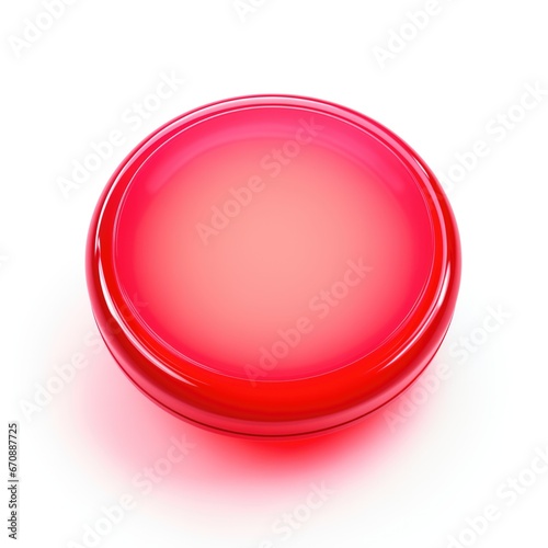 Red circle button with glowing red light isolated on white background.
