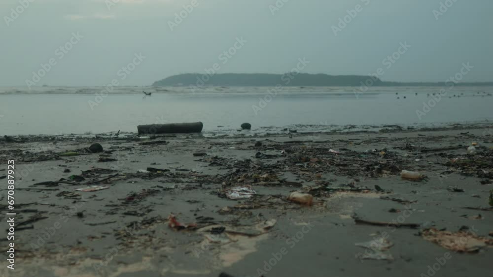Garbage Washed Ashore At The Beach. Environmental Pollution. wide Garbage Washed Ashore At The Beach. Environmental Pollution. wide