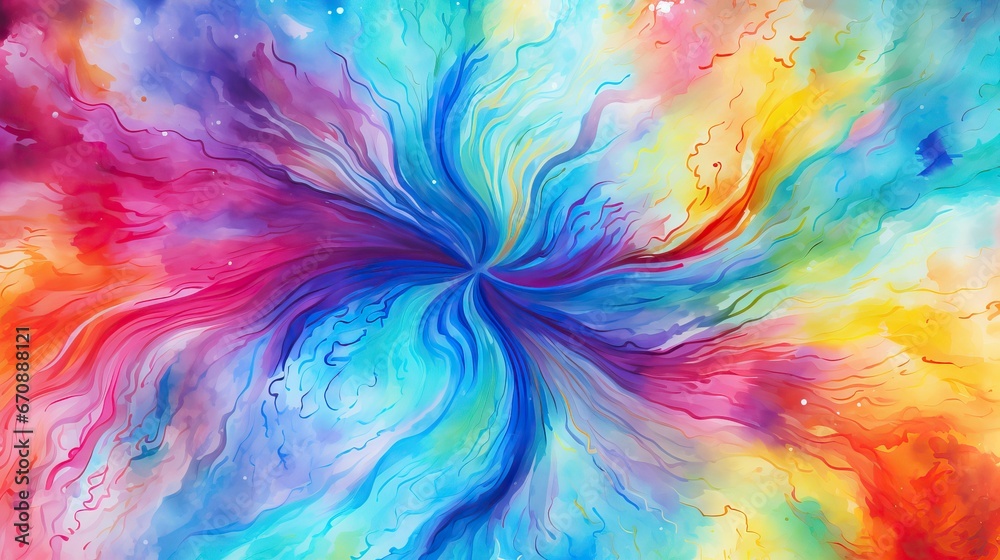 Obraz premium Tie Dye Texture. Beautiful Fashion Bohemian Painting. Hypnotic Tie Dye Spiral Art. Abstract Dyed Fabric. Floral Hand Drawn Effect. Aquarelle Texture. Organic Fantasy Bohemian Texture.. Generative Ai.