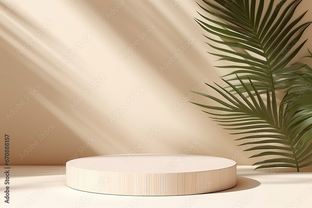 Cosmetic beauty product presentation with tree branch leaves plant minimal scene with podium object Cosmetic beauty product presentation with tree branch leaves plant minimal scene with podium object