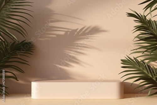 Cosmetic beauty product presentation with tree branch leaves plant minimal scene with podium object