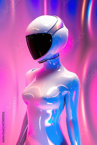 white shinning latex bodysuit, beautiful woman whit futuristic helmet