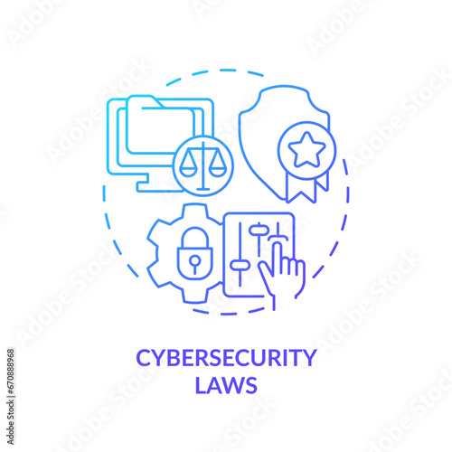 2D gradient cybersecurity laws icon, simple isolated vector, cyber law thin line illustration.