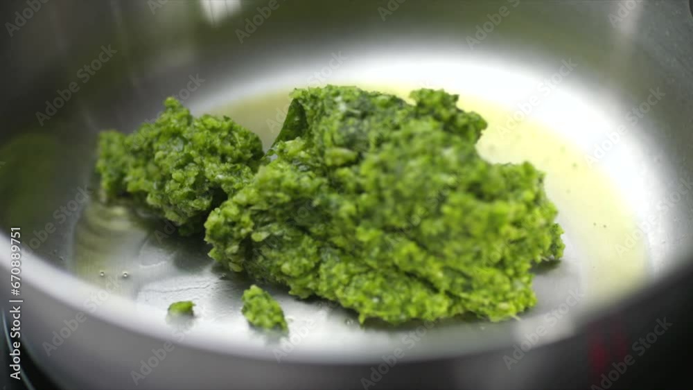 Thai Green Curry Paste Fried In A Saucepan. High Definition Healthy Cooking Asian Food. Thai Green Curry Paste Fried In A Saucepan. High Definition Healthy Cooking Asian Food.