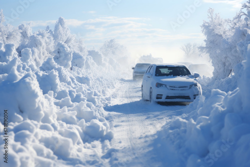 Snowy Cars Battling a Blinding Blizzard on an Enchanting Street Scene © STOATPHOTO