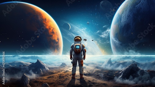 Realistic Astronaut walking on space. AI generated image