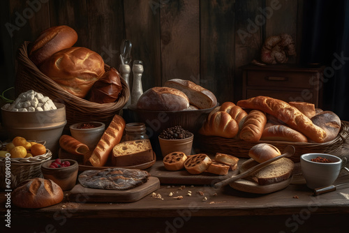 assortment of bread in a market. © D