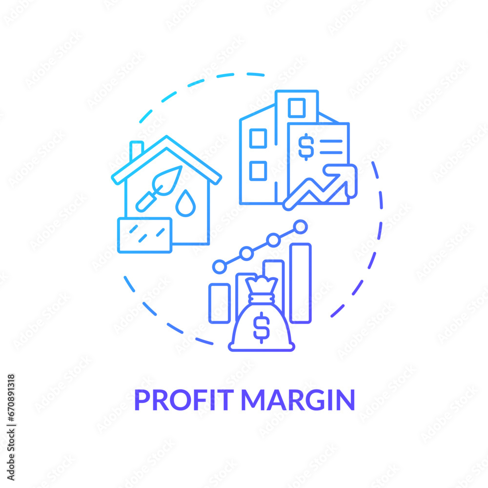 2D gradient profit margin icon, simple isolated vector, construction cost thin line illustration.