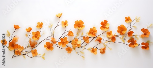 Orange flowers with branches on a white background. 3d rendering.