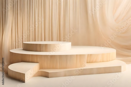 Wood podium in abstract cream color composition for product presentation