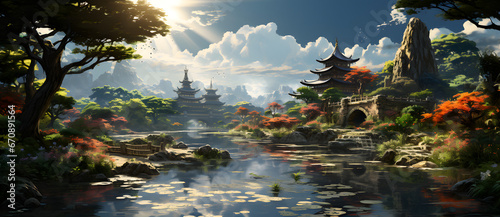 Ancient garden scenery includes mountains, water, pavilions and bridges 9