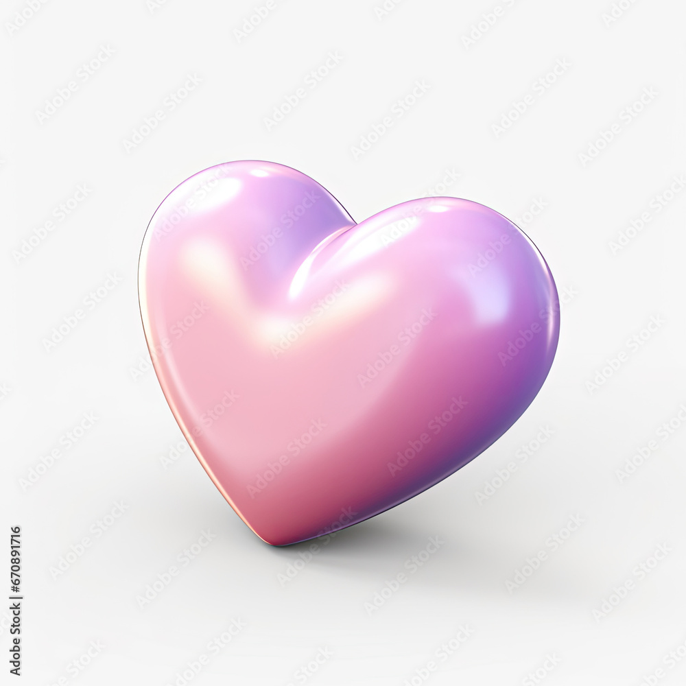 Smooth and shiny 3D love heart icon light yellow lavender pink soft color on white background created with Generative AI Technology