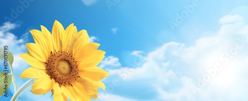 Beautiful Sunflower on blue sky background with space for your text