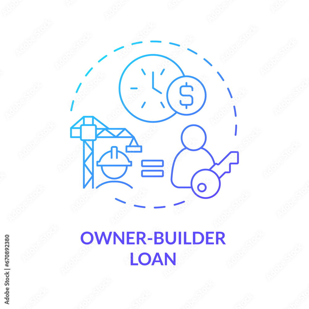 2D gradient owner builder loan icon, simple isolated vector, construction cost thin line illustration. 2D gradient owner builder loan icon, simple isolated vector, construction cost thin line illustration.