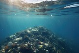 Underwater view of plastic trash and plastic bottles on the seashore, Underwater view of a pile of garbage in the ocean. 3d rendering, AI Generated