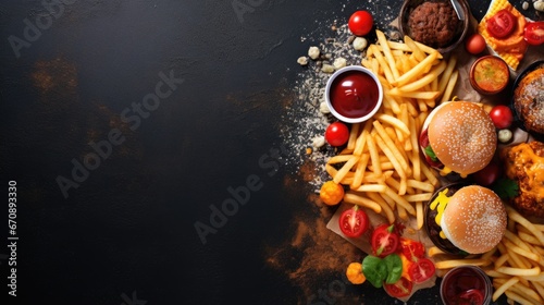 Fastfood. Junkfood. copyspace and top view for background.