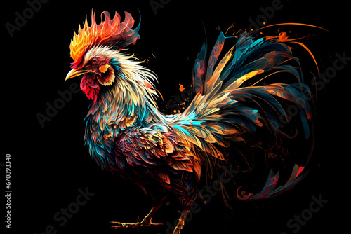 Image of colorful rooster on a clean background. Farm animals.