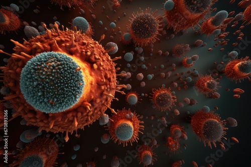 3d illustration of coronavirus cells over dark background with copy space, Unveil the intricate world of viruses through AI-generated imagery, AI Generated
