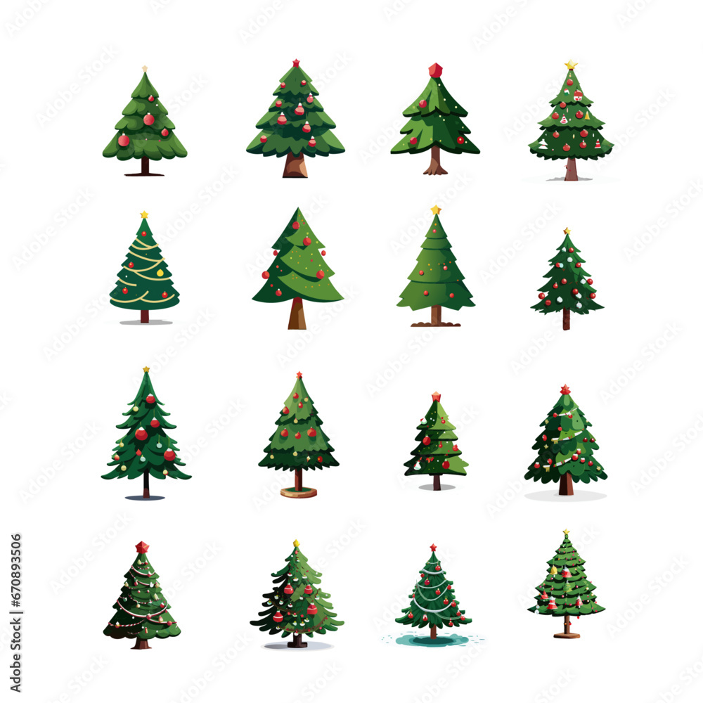 a bunch of different types of christmas trees. Vector