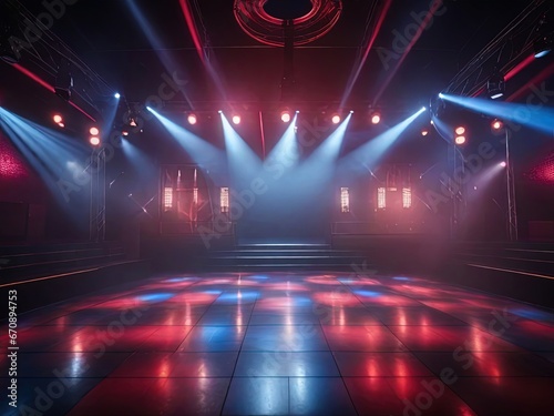Stage Spotlight with red and blue lighting, Stage Podium Scene, Stage Background.