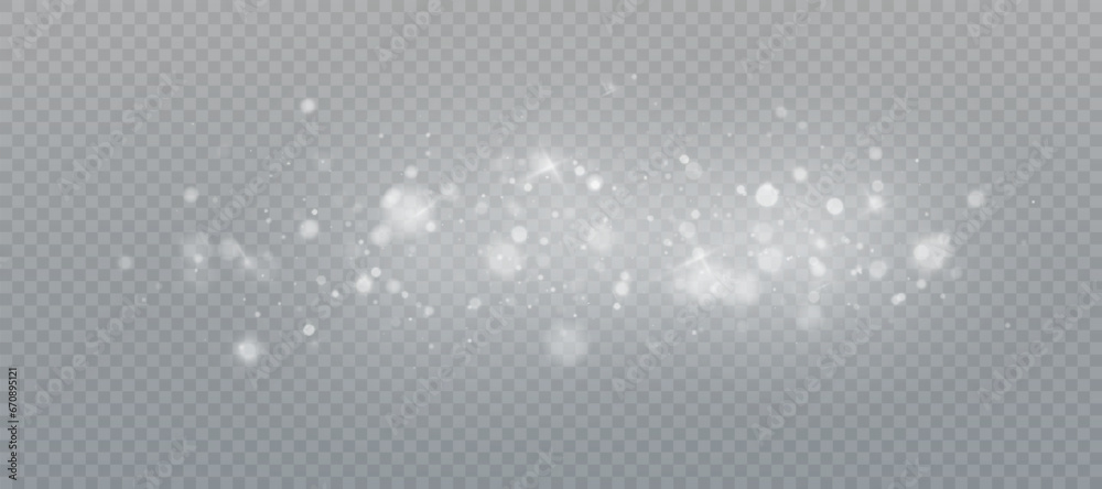 Bright bokeh of white dust. Christmas glowing bokeh and glitter overlay texture for your design on a transparent background. White particles abstract vector background. Bright bokeh of white dust. Christmas glowing bokeh and glitter overlay texture for your design on a transparent background. White particles abstract vector background.