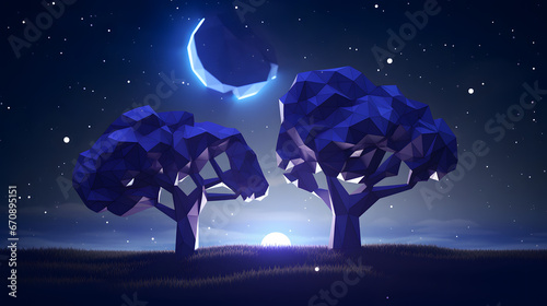 moon and trees
