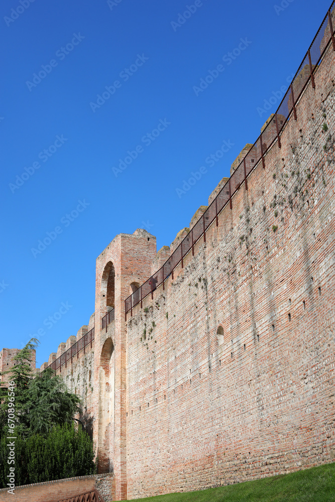 Cittadella, PD, Italy - September 24, 2023: Ancient city walls without people and gate