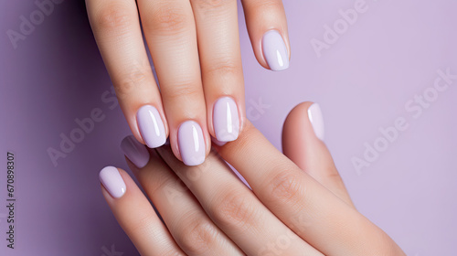 woman manicure beautiful finger nails treatment on pastel color background created with Generative AI Technology
