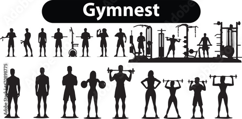several silhouettes of people and equipment for weightlifting illustration illustration