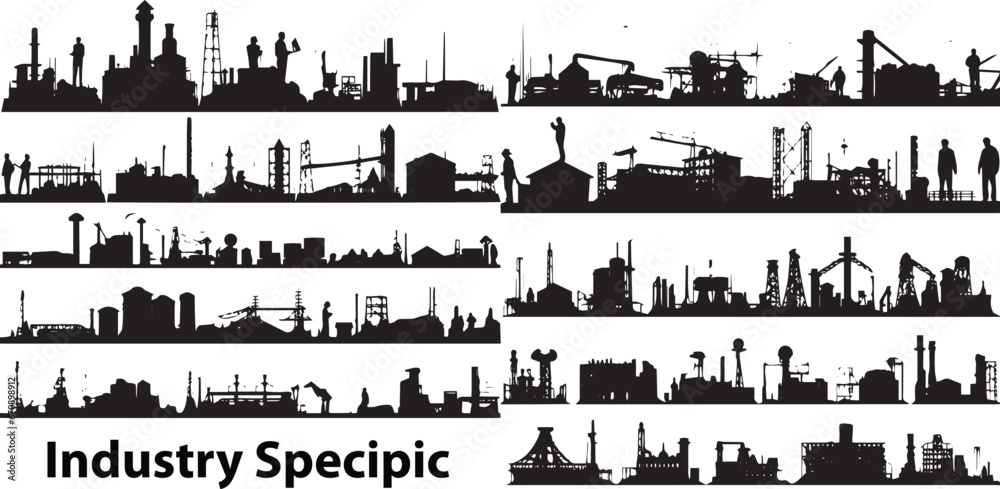 the silhouettes of industrial buildings and factories, vector illustration