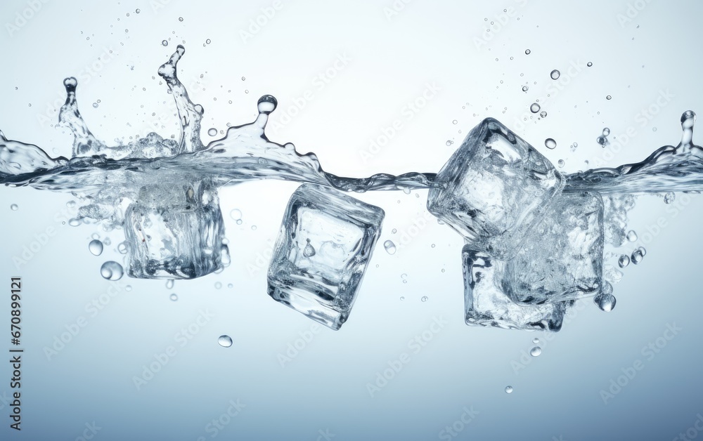 Water splashes with the ice cube. Water splashes with the ice cube.