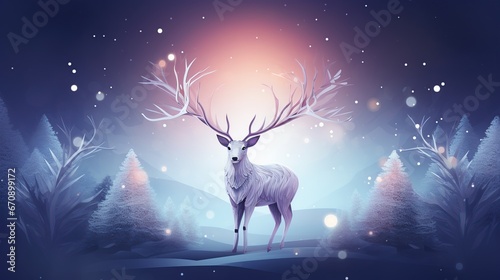 Merry Christmas, Day, Fantasy Reindeer in the Moonlight , Colourfull, Flat lay, top view. Copy space. Banner backdrop © salahchoayb