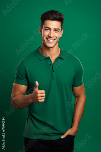 Man in green shirt giving thumbs up.