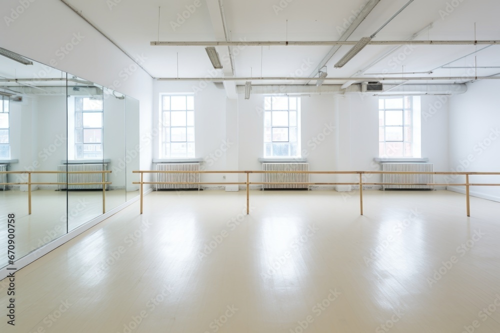 Fototapeta premium empty ballet studio with barres and mirrors