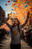 Jogger's triumphant finish line celebration, Generative AI