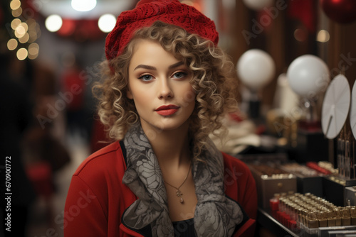portrait of beautiful woman with festive make up ,Christmas look