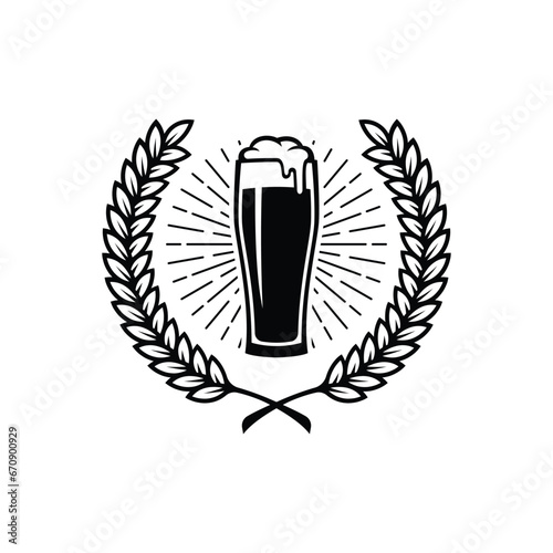 beer glass with barley logo vector icon illustration