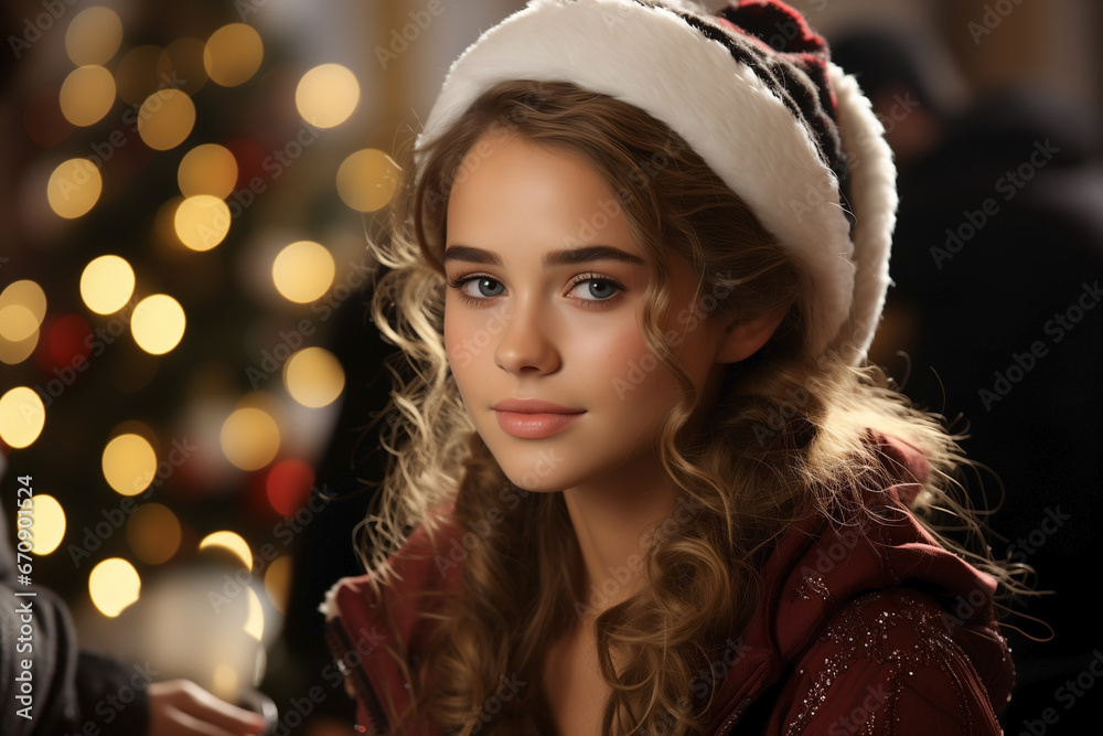 portrait of beautiful woman with festive make up ,Christmas look