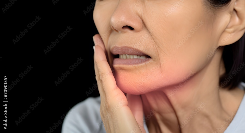 Asian elder woman suffering from toothache Asian elder woman suffering from toothache