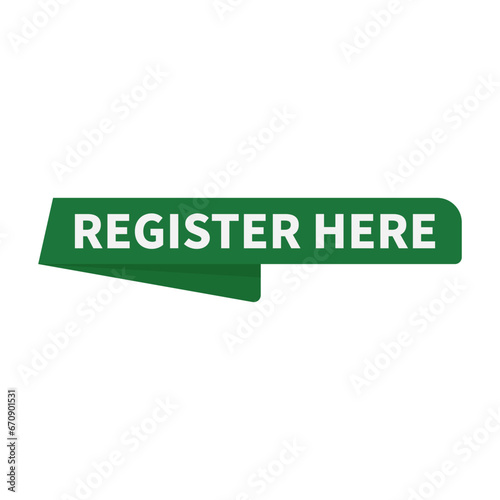 Register Here In Green Ribbon Rectangle Shape For Advertising Marketing Sign Up
