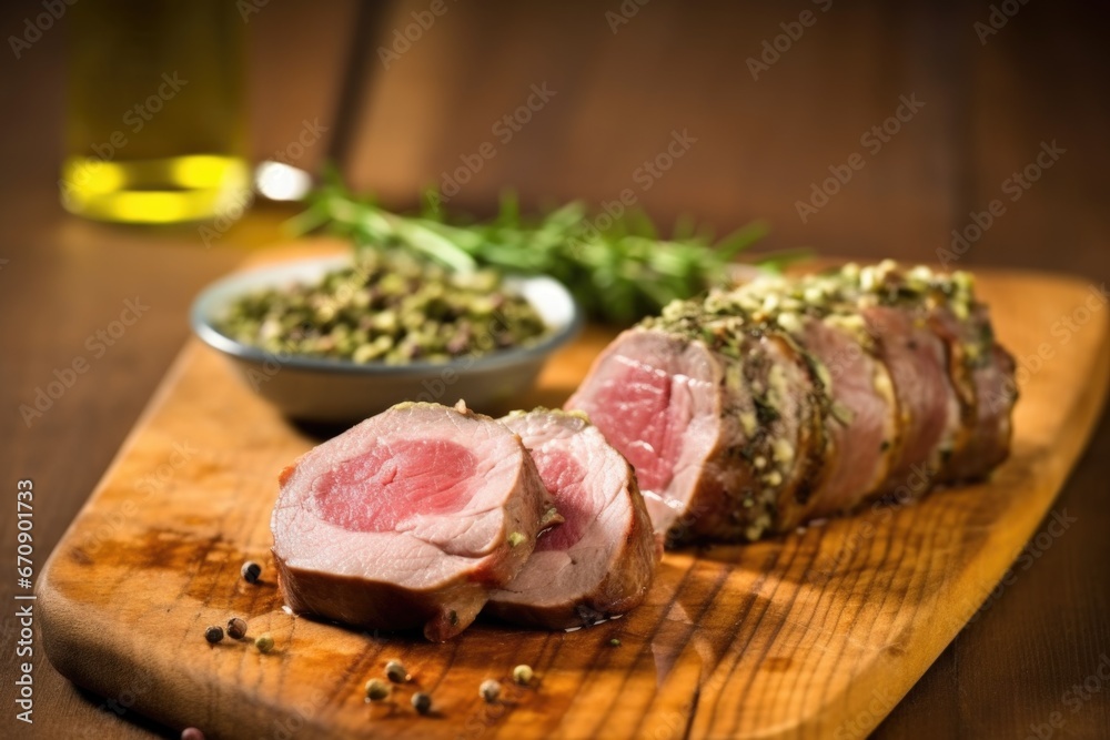 lamb fillet rubbed with a mix of crushed rosemary and garlic