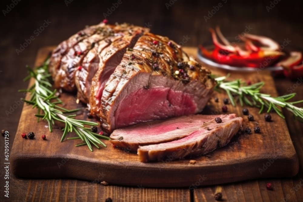 rustic center cut of a lamb seasoned with rosemary and garlic rustic center cut of a lamb seasoned with rosemary and garlic