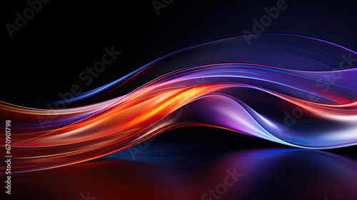 Neumorphism abstract wallpaper three dimensional wave lines and flowing curve shapes combine with unique translucent glass in shades of orange, blue and purple created with Generative AI Technology