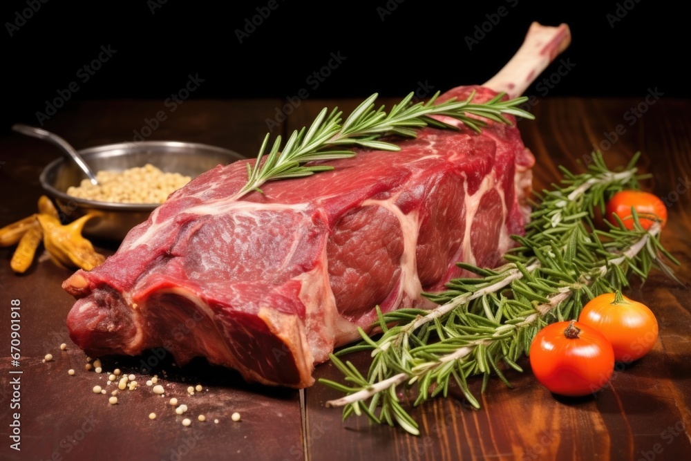 aromatic rosemary-garlic covering on a lamb rack