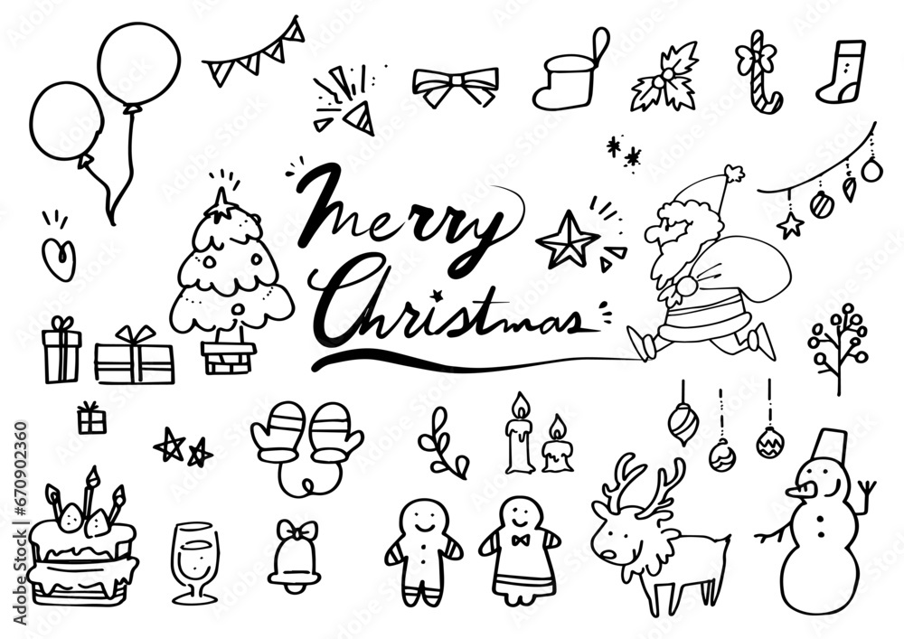 かわいい手描きのクリスマス素材集