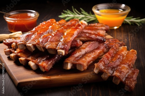 glazed pork ribs with brushed on barbecue sauce, pre-bake