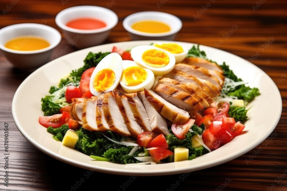 grilled chicken salad with sliced boiled egg grilled chicken salad with sliced boiled egg