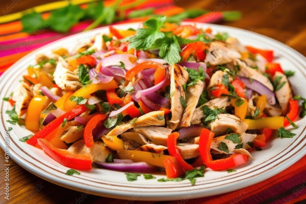 grilled chicken salad with colorful bell peppers and diced onions grilled chicken salad with colorful bell peppers and diced onions